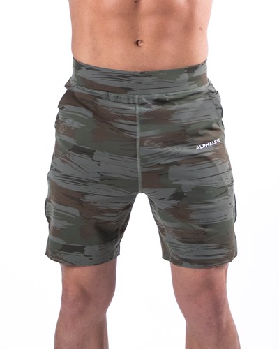 Olive Canvas Camo Alphalete 4-Way Stretch 8" Short | 31586-DCFM