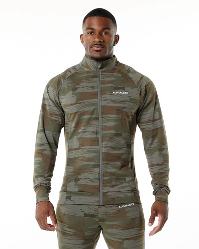 Olive Canvas Camo Alphalete 4-Way Stretch Track Jacket | 53709-TXGF