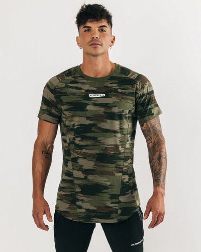 Olive Canvas Camo Alphalete High Performance Tee | 73214-KGRO