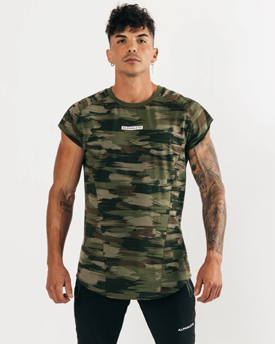Olive Canvas Camo Alphalete High Performance Sleeveless Tee | 86103-HKFS