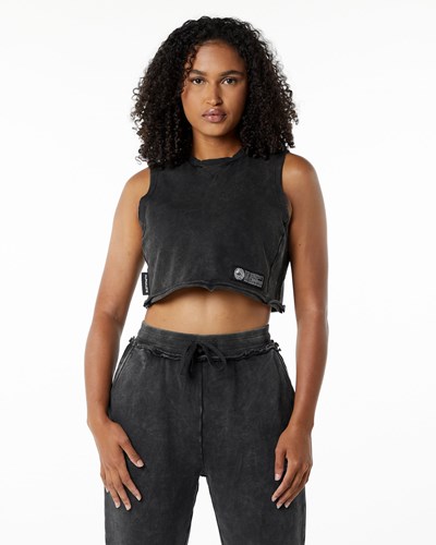Onyx Alphalete Mid-Weight Washed Terry Crop Cutoff | 84915-JQUK