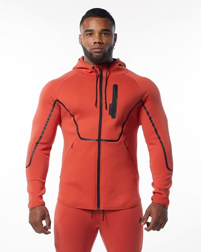 Orange Alphalete Interlock Knit Full-Zip Hoodie | 47635-RKHX