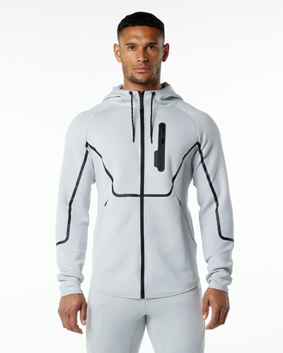 Oyster Grey Alphalete Interlock Knit Full-Zip Hoodie | 07289-NPOH