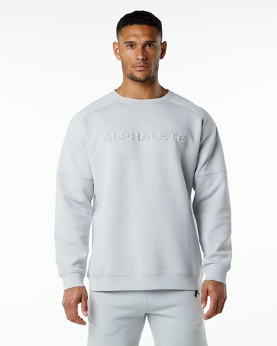 Oyster Grey Alphalete Relaxed Interlock Knit Pullover | 01724-RDZK