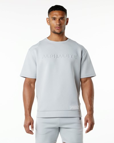 Oyster Grey Alphalete Relaxed Interlock Knit Pullover | 78346-REGQ