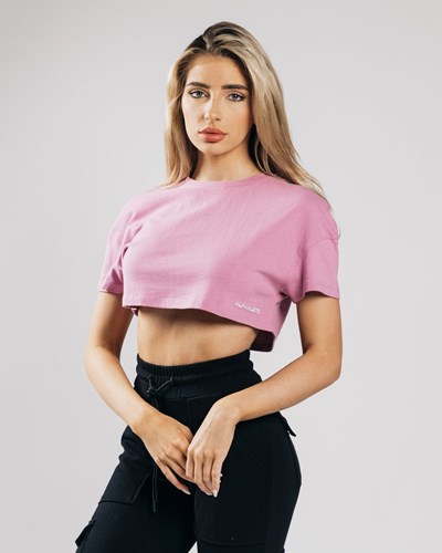 Pastel Pink Alphalete Heavy Cotton Dropped Shoulder Crop | 97561-IQDP