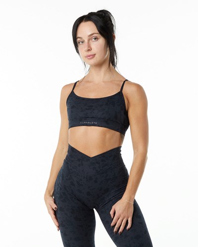 Pebble Print Black Alphalete Single Brushed Bra | 05398-LZIJ
