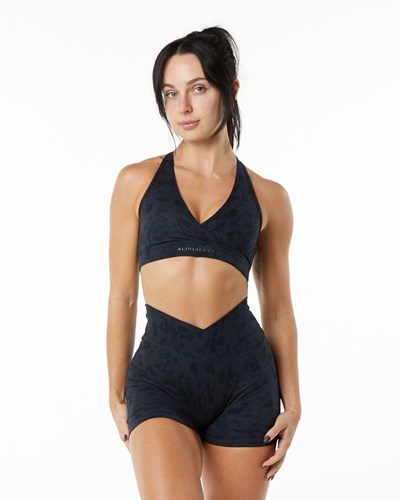 Pebble Print Black Alphalete Single Brushed Bra | 08423-PUZJ