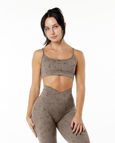 Pebble Print Mocha Alphalete Single Brushed Bra | 54386-QJBW