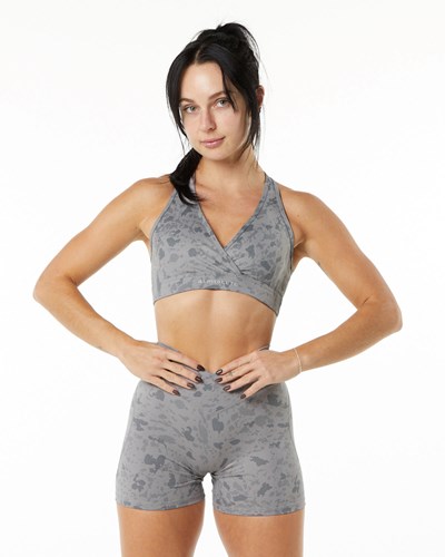 Pebble Print Stone Grey Alphalete Single Brushed Bra | 50847-THNE