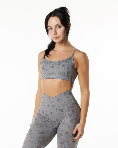 Pebble Print Stone Grey Alphalete Single Brushed Bra | 67410-LZJK
