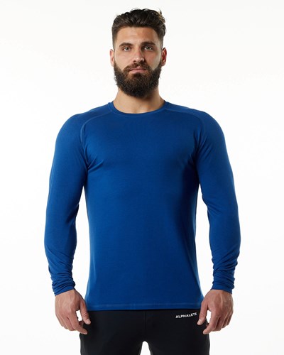 Persian Blue Alphalete Premium Epaulette Long Sleeve Tee | 67903-NKJZ