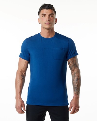 Persian Blue Alphalete Premium Short Sleeve Pocket Tee | 02473-EPVJ