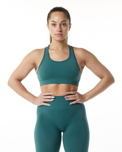 Pier Blue Alphalete Medium-Impact Seamless Sports Bra | 63524-AWBV