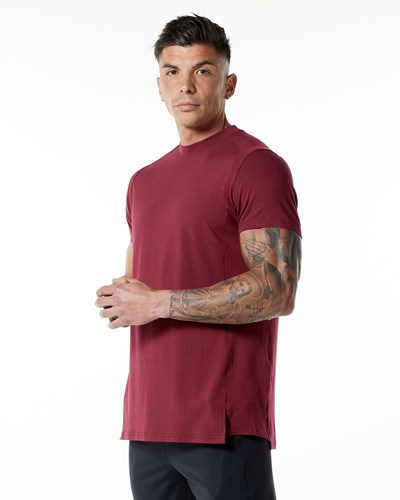 Ruby Red Alphalete High-Neck Premium Short Sleeve Tee | 64507-OJIT