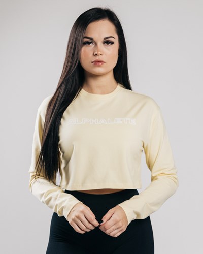 Sea Salt Alphalete Oversized Performance Long Sleeve Crop | 62430-UQAZ