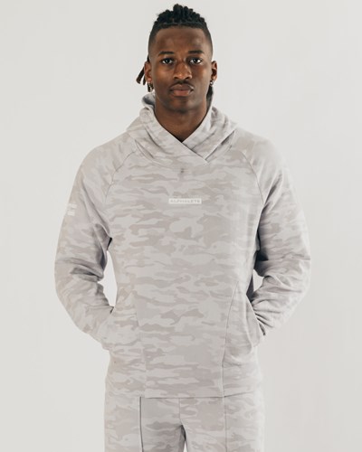 Silver Camo Alphalete Relaxed Single-Brushed Pullover Hoodie | 84513-IHYQ