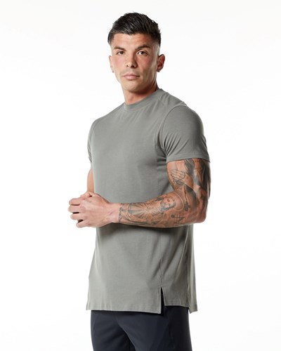 Stone Grey Alphalete High-Neck Premium Short Sleeve Tee | 97863-MNXT