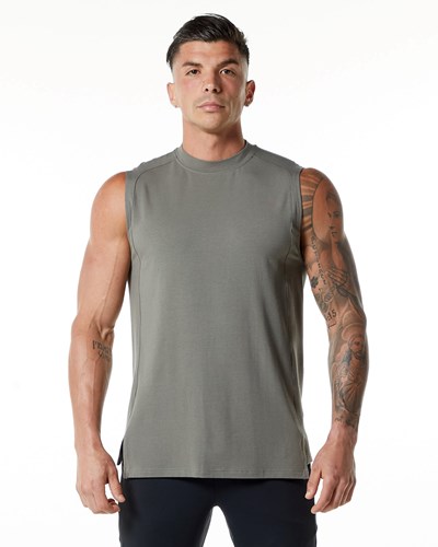 Stone Grey Alphalete High-Neck Premium Tank | 13724-IEKJ