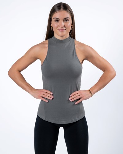 Stone Grey Alphalete High-Neck Premium Tank | 86173-OGHL