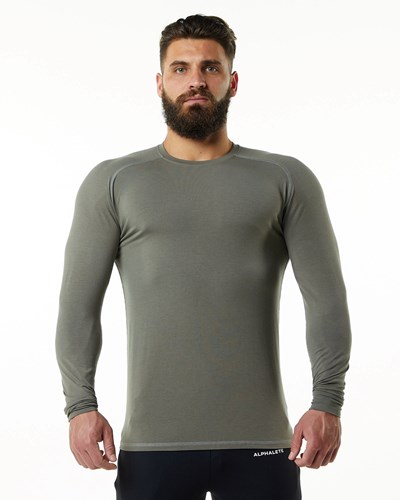 Stone Grey Alphalete Premium Epaulette Long Sleeve Tee | 46352-YKZH