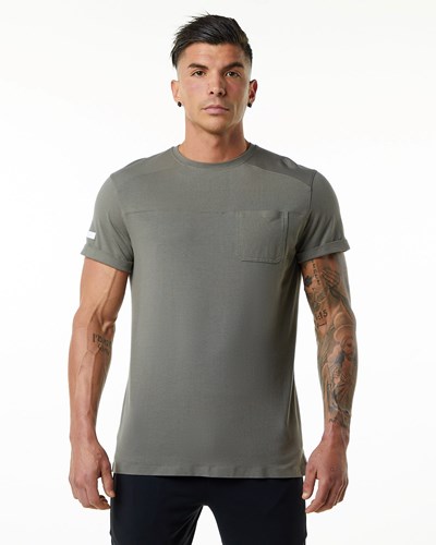 Stone Grey Alphalete Premium Short Sleeve Pocket Tee | 54037-TBSF