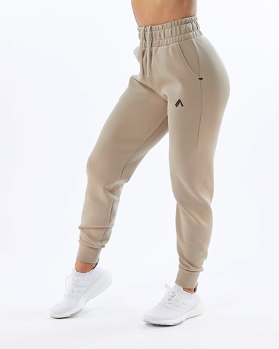 Tan Alphalete Interlock Knit Cuffed Jogger | 68074-USAM