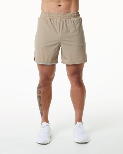 Tan Alphalete Woven 4-Way Stretch 5" Short | 48237-BTLD