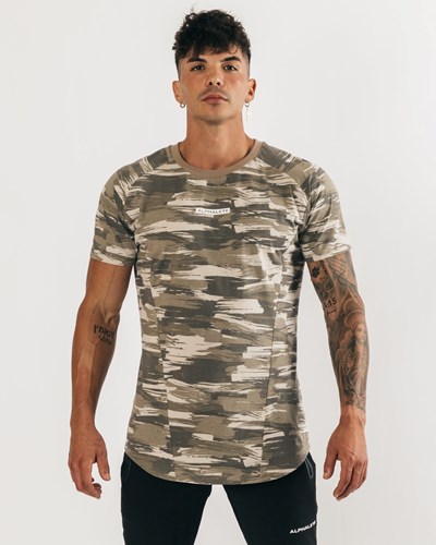 Tan Canvas Camo Alphalete High Performance Tee | 48362-LAZO