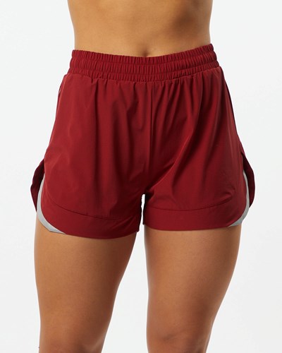 Tartan Red Alphalete Lined Woven 4-Way Stretch Short | 23085-QIYF