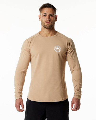 Taupe Alphalete Fitted Performance Long Sleeve | 48710-DSVI