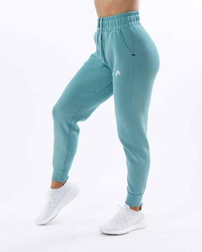 Teal Alphalete Interlock Knit Cuffed Jogger | 68043-MDIK