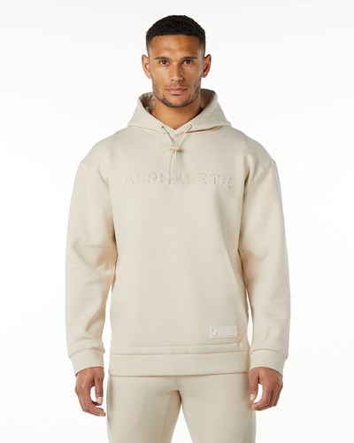 Vanilla Alphalete Relaxed Interlock Knit Hoodie | 25678-APUD