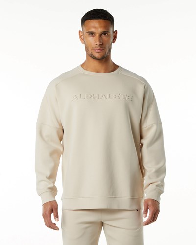 Vanilla Alphalete Relaxed Interlock Knit Pullover | 47520-UJYZ