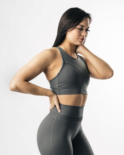 Volcanic Ash Alphalete Medium-Impact Luxury Sports Bra | 12935-DKBP