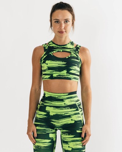 Volt Canvas Camo Alphalete Medium Impact Bra | 79540-AFZW