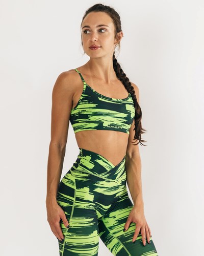 Volt Canvas Camo Alphalete Medium Impact Bra | 80521-UIRC