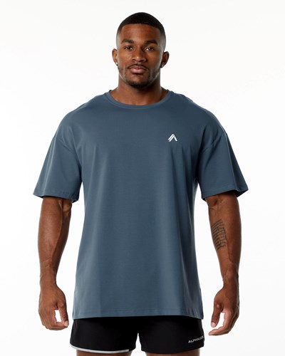 Whale Blue Alphalete Drop Shoulder Tee | 45671-SBAH