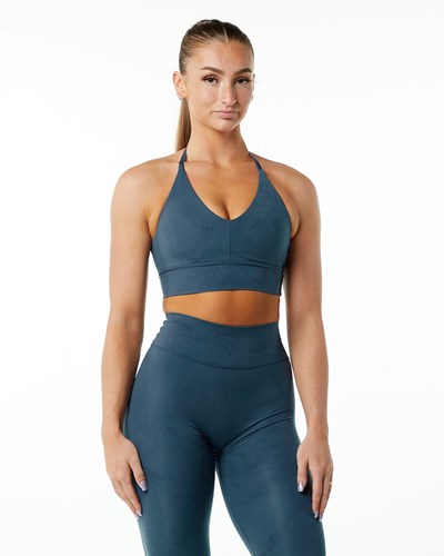 Whale Blue Alphalete Medium-Impact Luxury Sports Bra | 16352-BXJD