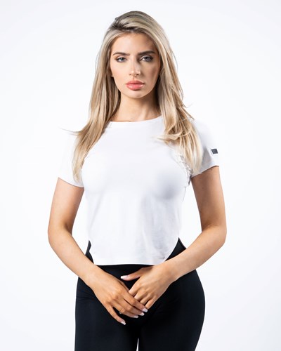 White Alphalete Boatneck Cropped Premium Short Sleeve | 65438-QTMK