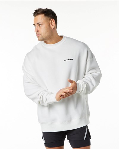 White Alphalete Brushed Fleece Crewneck Sweater | 52976-VOLY