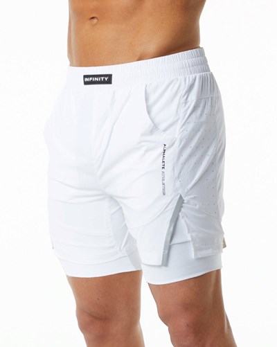 White Alphalete Compression Lined Woven Training Short | 64072-QEDB