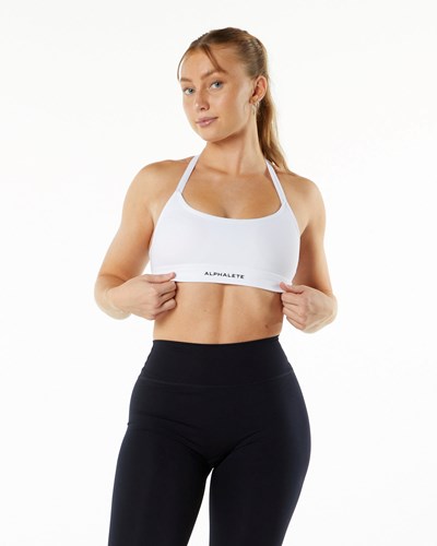 White Alphalete Double Brushed Bra | 65407-NBMW