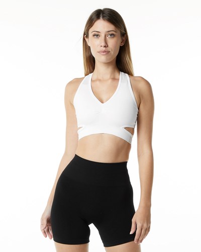 White Alphalete High-Impact Seamless Sports Bra | 94127-KVLH