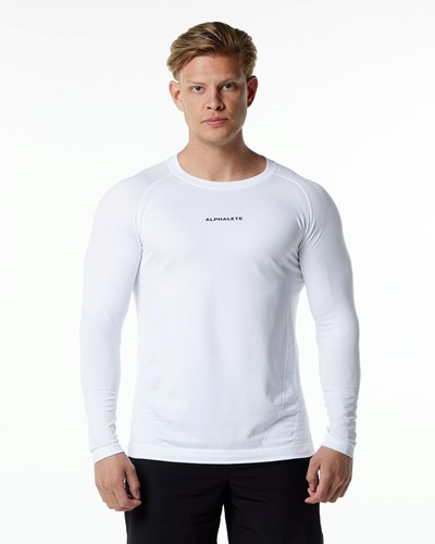 White Alphalete High Performance Seamless Long Sleeve Tee | 53067-WKZQ