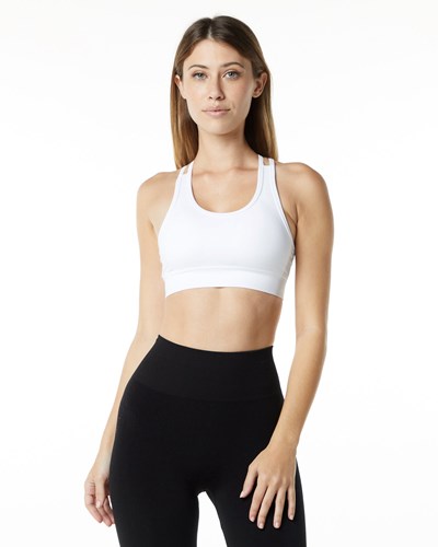 White Alphalete Medium-Impact Seamless Sports Bra | 03216-BQJI