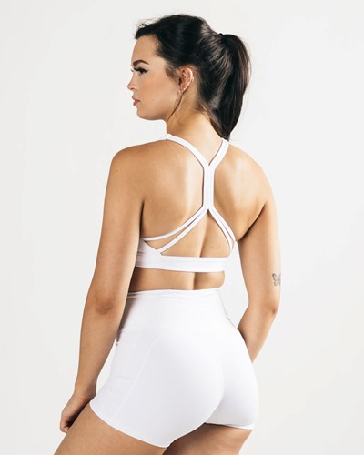White Alphalete Medium-Support Strap Open Back Sports Bra | 75901-GUDY