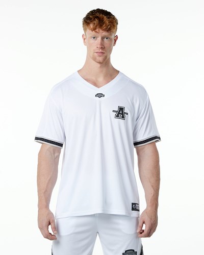 White Alphalete Oversized Short Sleeve Jersey | 60129-POSZ