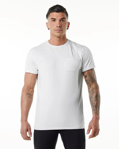 White Alphalete Premium Short Sleeve Pocket Tee | 02159-GLCW