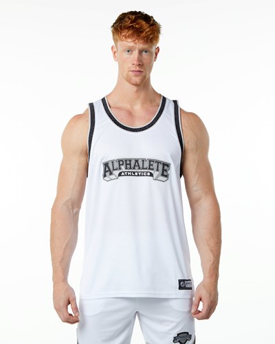 White Alphalete Relaxed Fit Jersey | 12478-HJVC